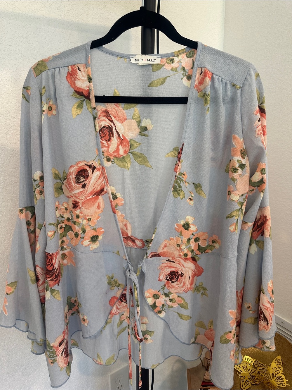 Miley + Molly Blue Floral Tie-Front Blouse